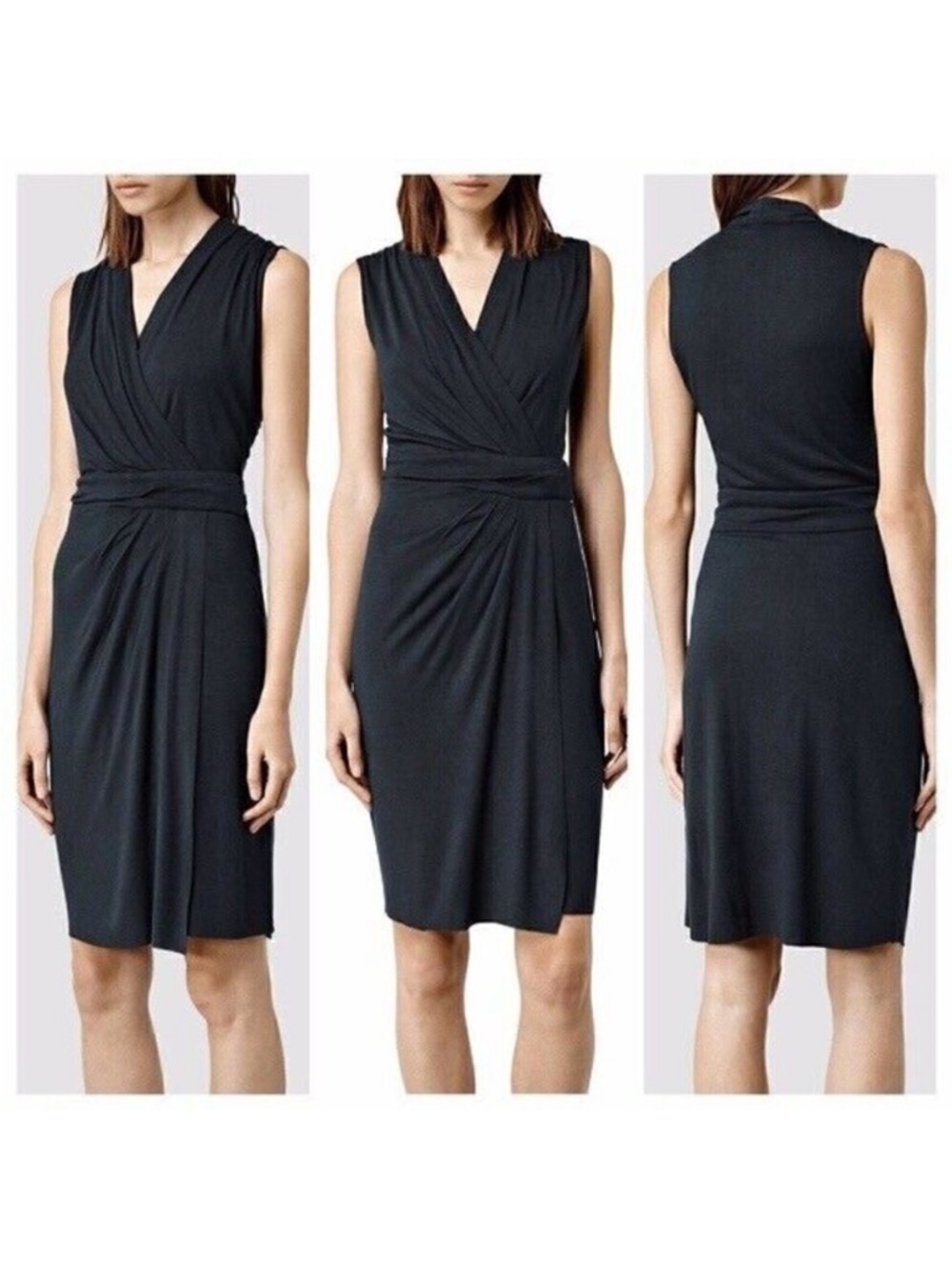 All Saints Black Sleeveless Nova Wrap Above the Knee Dress Size 4